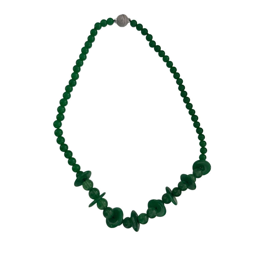 Vintage Green Beaded Necklace Jade Style Statement Jewelry Untested